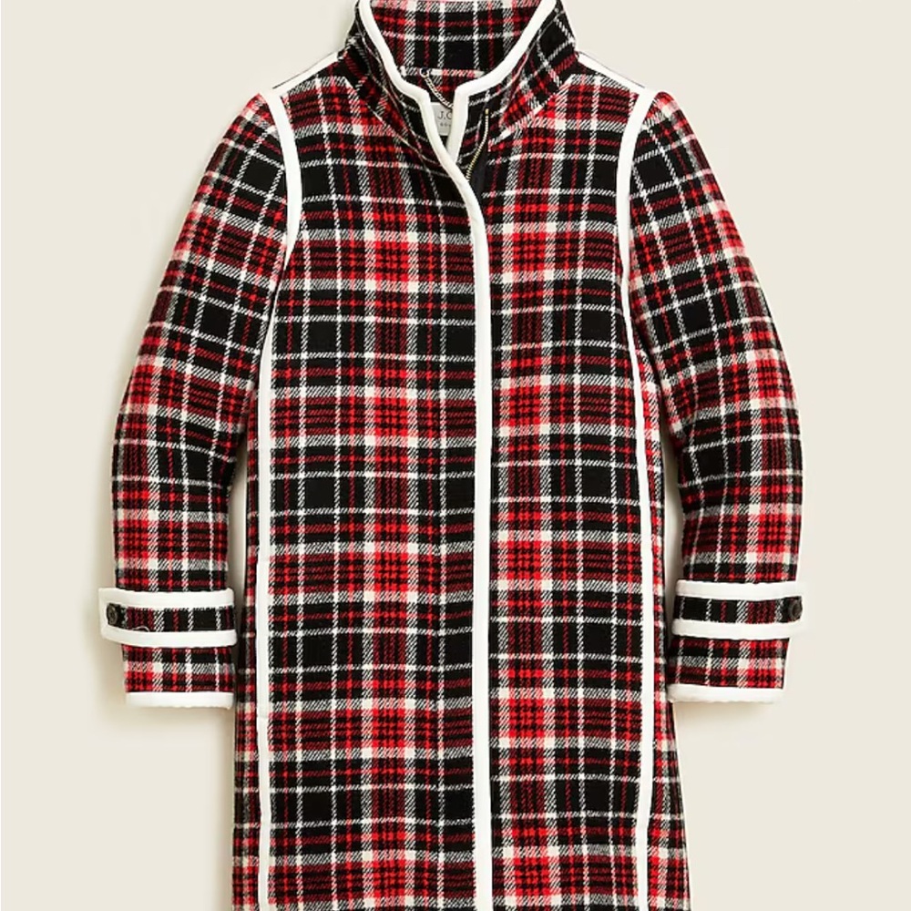 BRAND NEW JCrew Collection car coat in winter plaid Italian stadium-cloth wool.